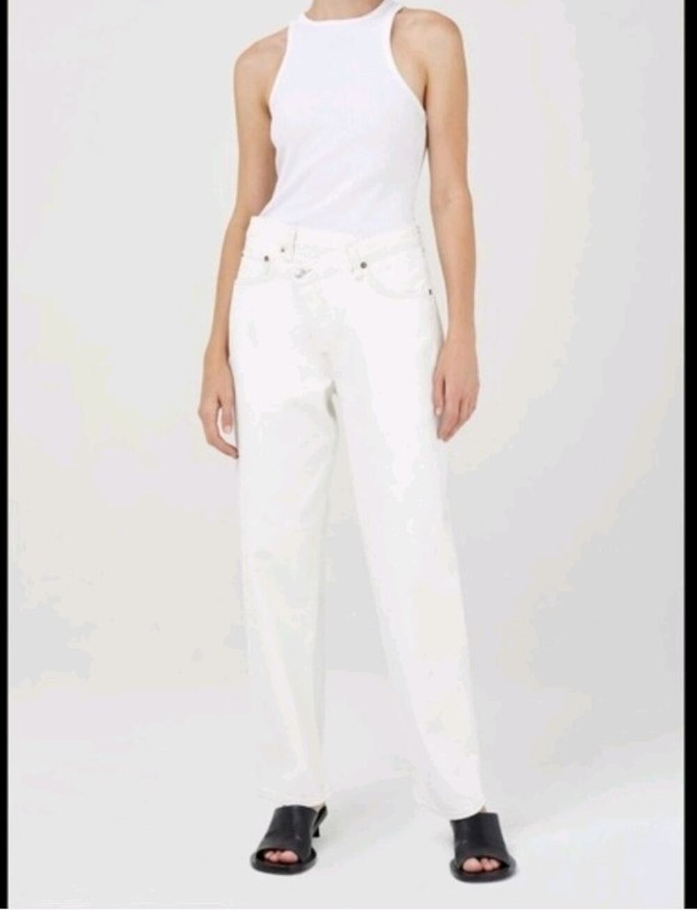 AGOLDE Arc High Rise Criss Cross Straight Leg Jeans Asymmetrical Denim Size 31